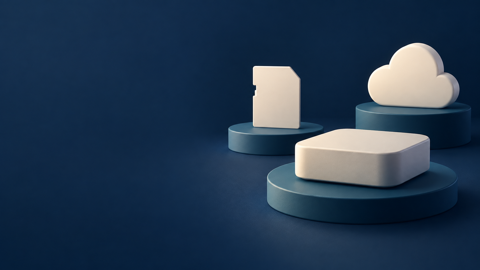 Illustration of a memory card, a home recording hub and cloud storage.